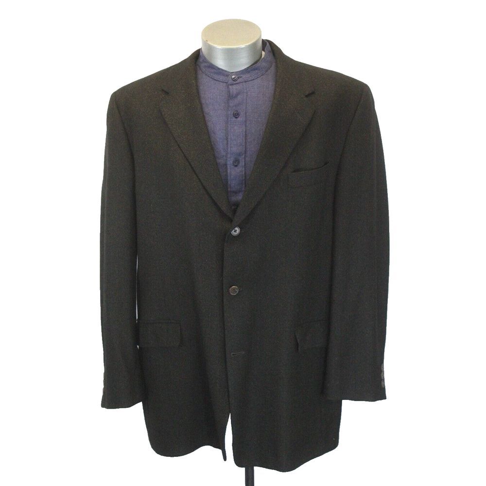 mens dark brown dotted Hart Schaffner Marx‎ blazer jacket sport suit coat 46 L